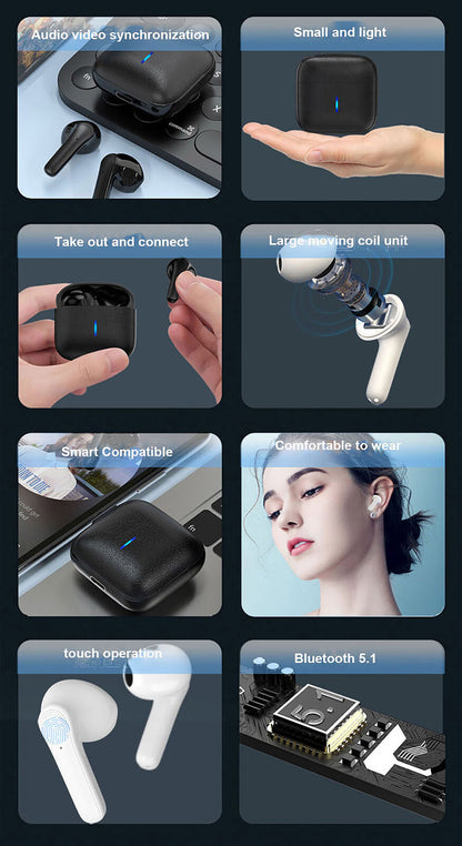 Leather Design TWS Wireless Earbuds Bluetooth 5.1 Waterproof Headset Headphones
