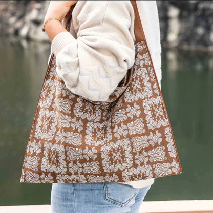 Celela Women Large capacity Vintage Print Linen Shoulder Cloth Bag Strap