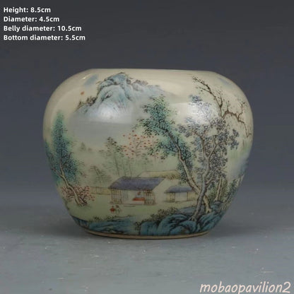 Exquisite Chinese Porcelain Pastel Porcelain Mountain Water Pattern Pot New