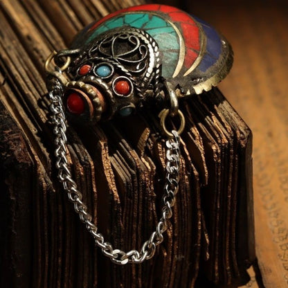 Tibetan Copper Snuff Bottle Pendant Inlaid Gem Handmade Tibetan Art Jewelry