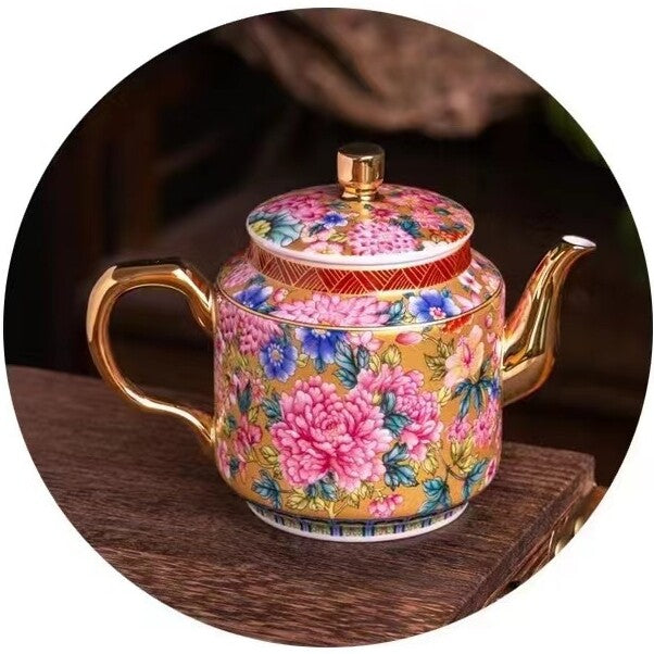 Complete Tea Set Color Enamel Craft Under Glaze Porcelain Tea Pot Matching Cup