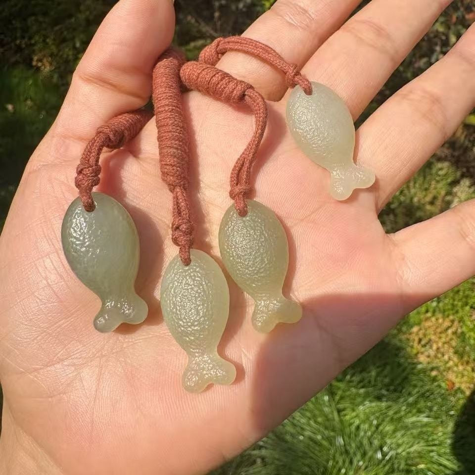 Natural Hetian Jade Fish Pendant Certified Lucky Fish Necklace Jewelry