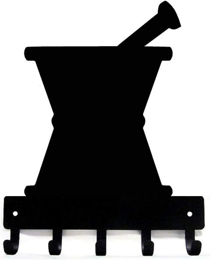Mortar & Pestle Metal Key Rack - 9 Inch Wide / 6 Inch Wide Metal Wall Art