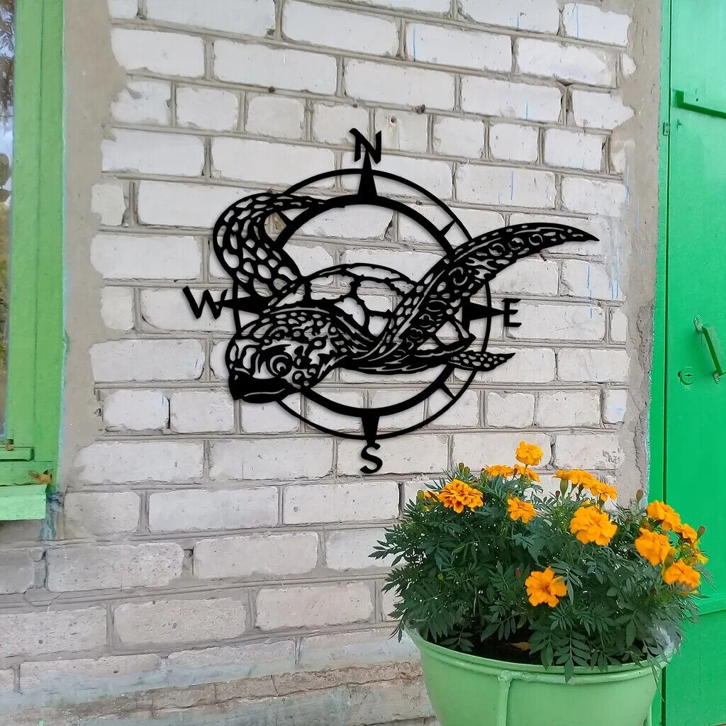 1pc, Black Metal Sea Turtle Compass Wall Sign - Perfect Beach Home Deco