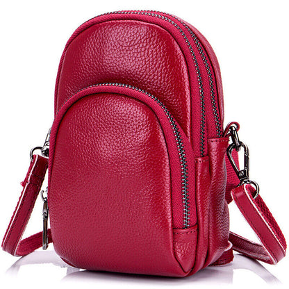 Genuine Leather Women's mini Crossbody Bag Sling/Shoulder Small Bag Three Zipper