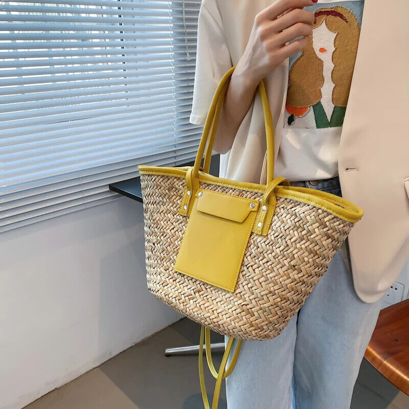 Summer Handmade Bags Women Straw Bags Woven Handle Handbags Bags Shoulder Bag