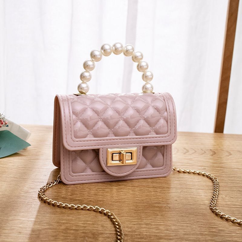 Women Bags Pearl Chain Pvc Mini Jelly Shoulder Bags Traveling Square Jelly Bag
