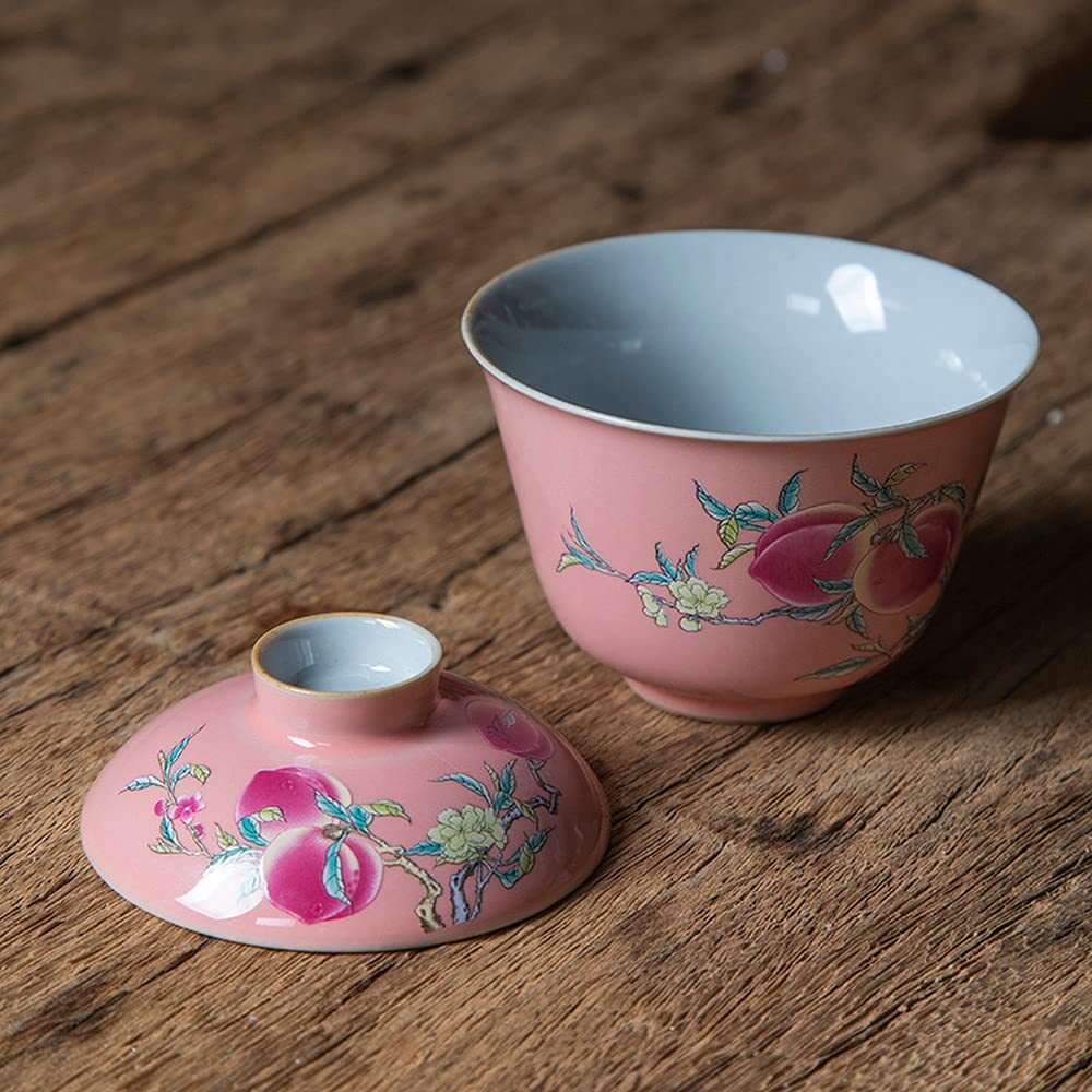 100ml Peach Tureen Ceramic Kung Fu Tea Set Hand Painted Gaiwan Chinese Tea Bowl