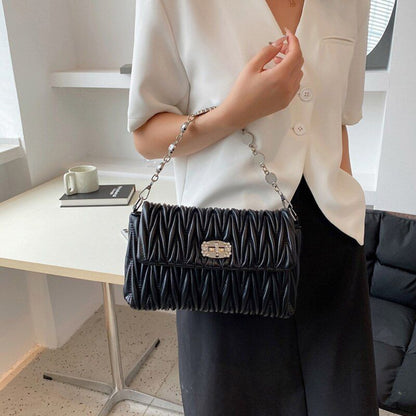 Pleated Crossbody Bag Texture Rhinestone Hand Shoulder Bag Versatile 25*7*14 CM