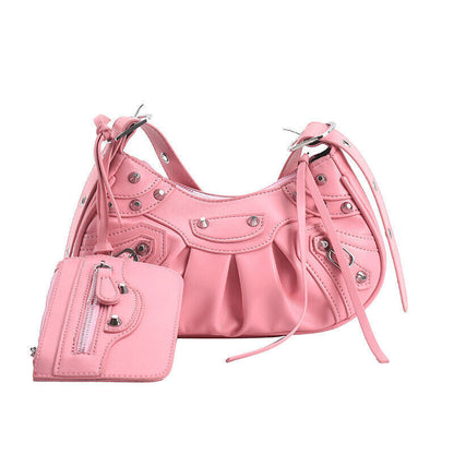 Woman Bag Rivet Half Moon Bags Shoulder Bag Punk Style Woman Satchels Handbag