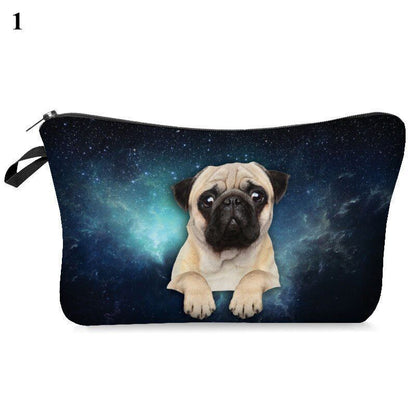 3D Pug Dog Printed Cosmetic Bag Cute Makeup Organizer Bag Travelling Handbag 1PC