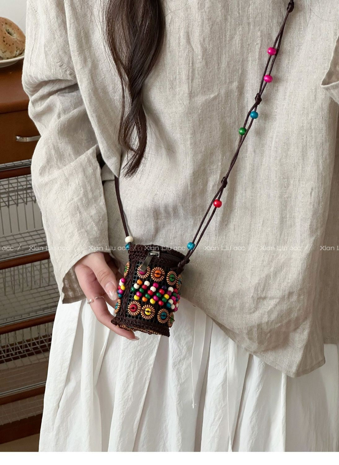 Bohemian Colorful Floral Woven Coconut Shell Mini Crossbody Bag