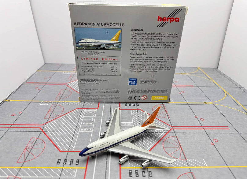 1:400 Herpa SOUTH AFRICAN AIRWAYS BOEING 747SP Airplane Diecast Aircraft Model