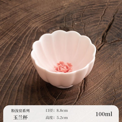 Pink Ru Kiln Magnolia Shaped Tea Cup 100ml Handmade Flower Cup
