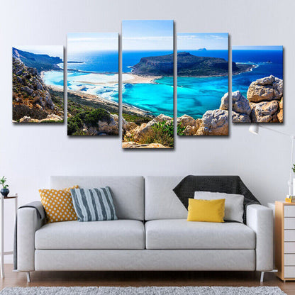 Blue Ocean Island Sea Beach Rocks Canvas Prints Painting Wall Art Home Decor 5P