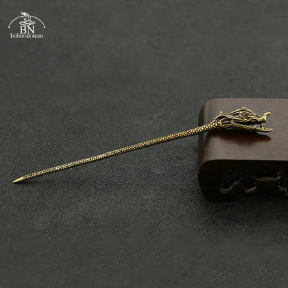 Copper Dragon Head Tea Knife Desk Ornaments Vintage Brass Miniatures Figurines