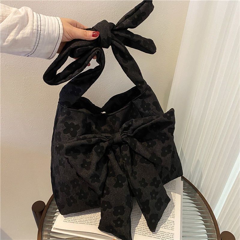 Large Canvas Shoulder Bag Summer Fashion Bow Shopper Bag Adjustable Strap Length