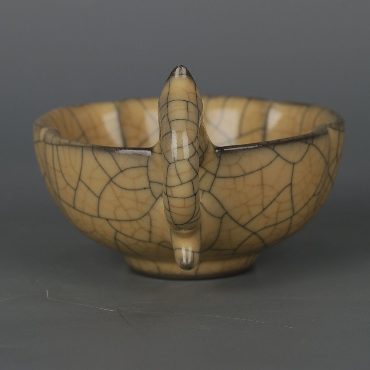Song Kiln Iron Tire Yellow Glaze Dragon Handle Teacup Antique Porcelain Ornament