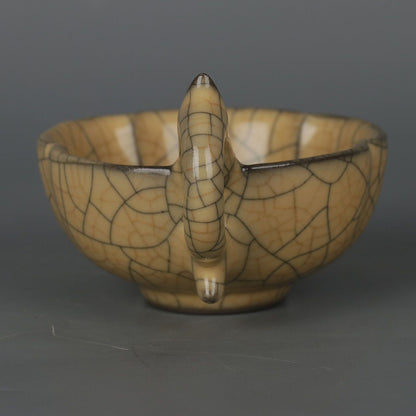 Song Kiln Iron Tire Yellow Glaze Dragon Handle Teacup Antique Porcelain Ornament
