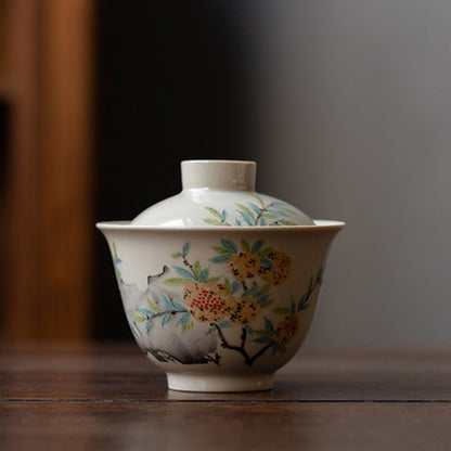 120ml Ceramic Gaiwan Pomegranate Tureen Teaware Chinese Cup Bowl Kung Fu Tea Set