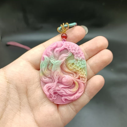 Yanyuan Agate Nine-Tailed Fox Pendant Carved Natural Stone Jewelry