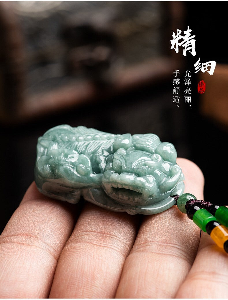 Real Grade A Natural Green Jade Jadeite Men Women Gift Pixiu Bead Lucky Pendant