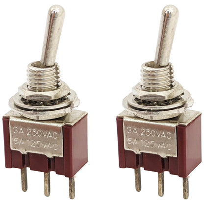2 Pack Miniature SPDT Toggle Switch On-Off-On with 3 Pin PC Leads, 6A @ 125V AC