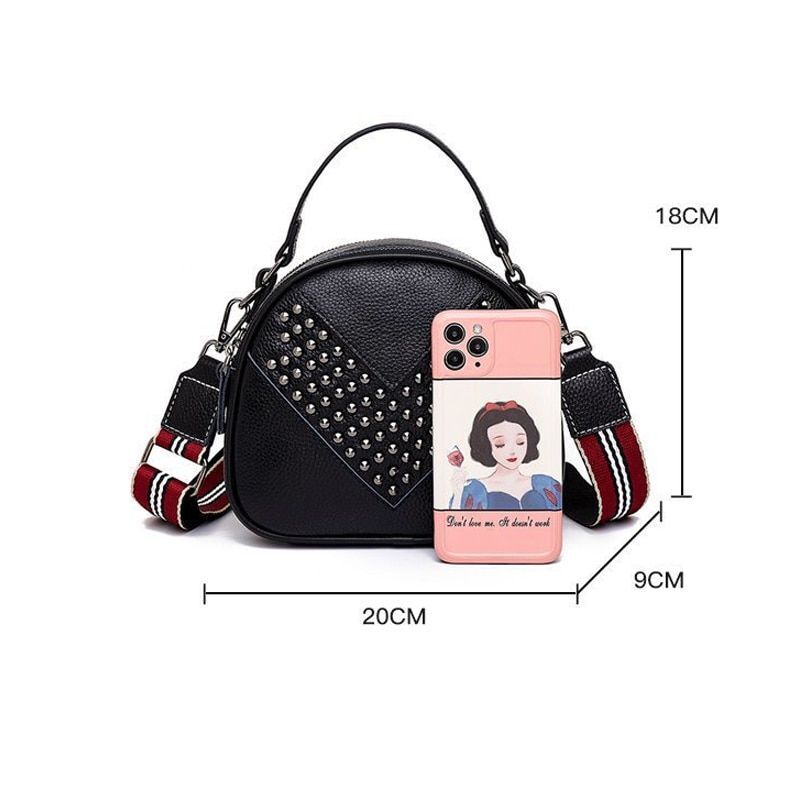 Rivet Handbag Genuine Leather Shell Vintage Shoulder Messenger Purse 20*18*9 CM