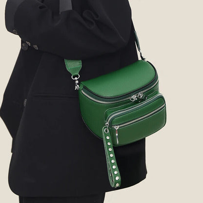 100% Cowhide Crossbody Bags Women Black Shoulder Handbags Bag Travel Saddle Bag