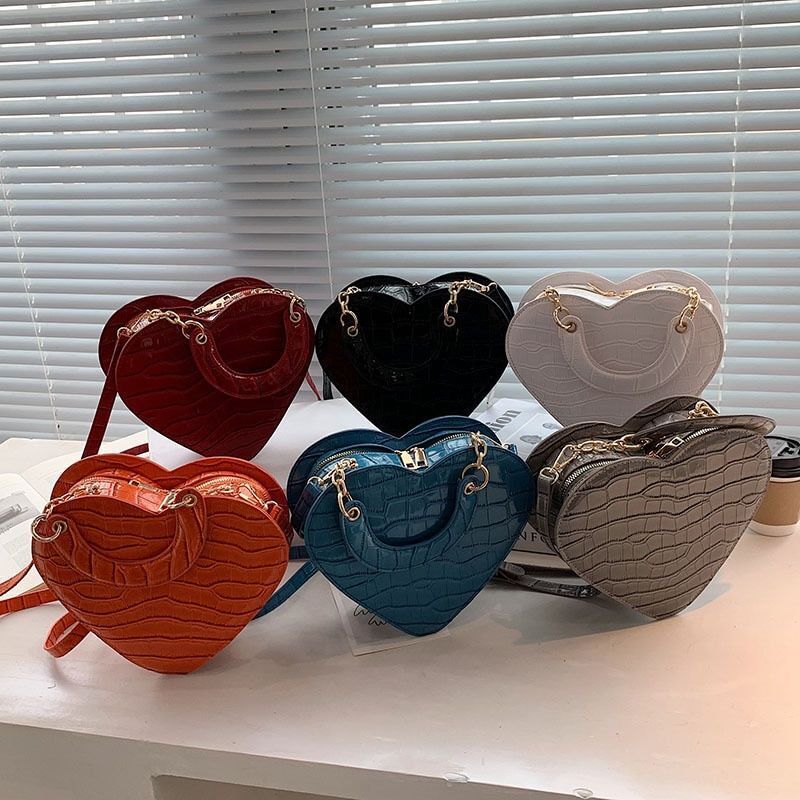 Heart Bag Stone Pattern Synthetic Leather Crossbody Small Shoulder Purse Handbag