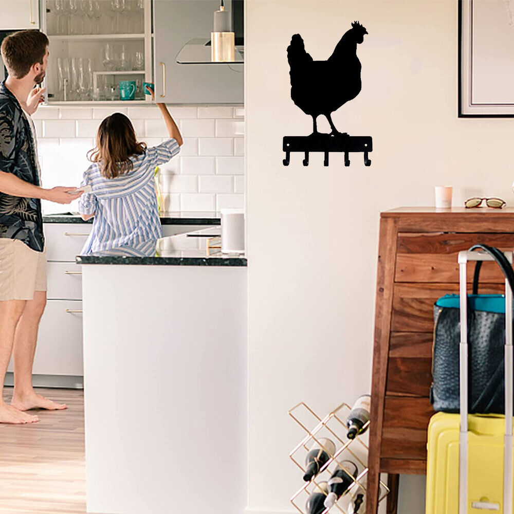 Chicken #03 Farm Key Rack - 6 inch Wide Metal Wall Art