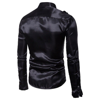 Men Faux Silk Satin Ruffle Shirt Tops Long Sleeve Fancy Clothes Victorian Retro