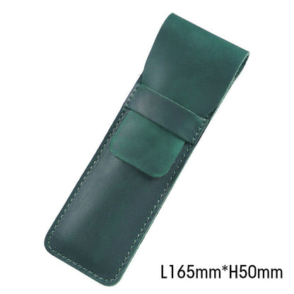 Retro Vintage Handmade Genuine Leather Pencil Bag Fountain Pen Case Pocket Pouch