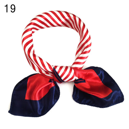 Women Small Print Silk Scarf Striped Headband Handle Bag Wristband Fashion