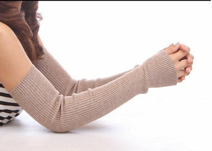 Women Thick Arm Cover 50cm Cashmere Long Sleeves Elbow Warmer Fingerless Mittens