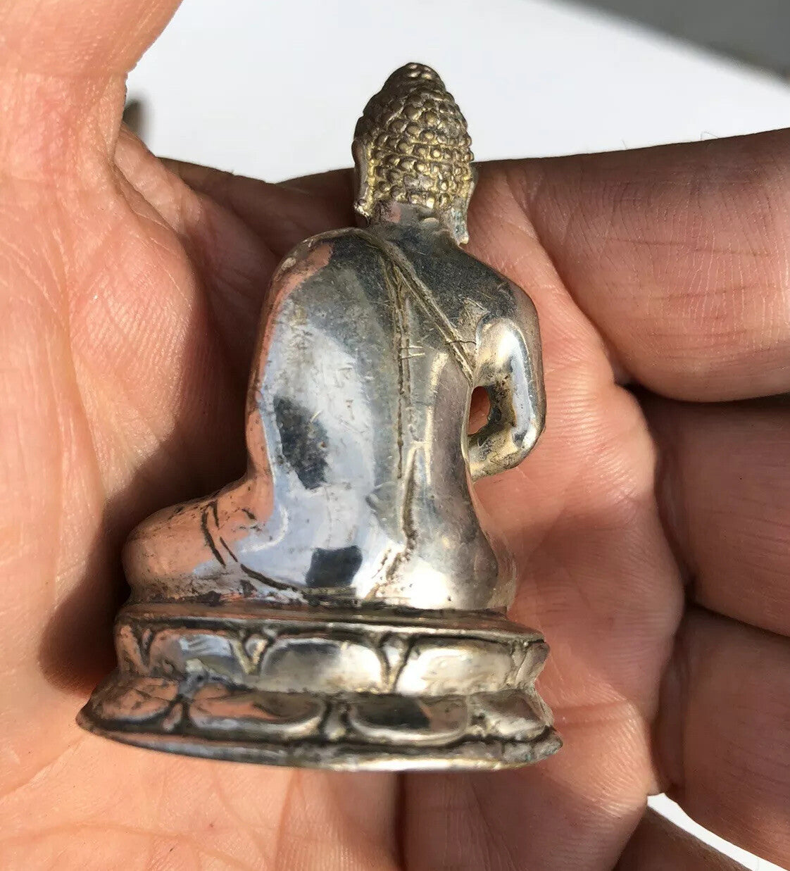 Bronze Temple Buddha Casting Statue Figure Silver Patina Decoration