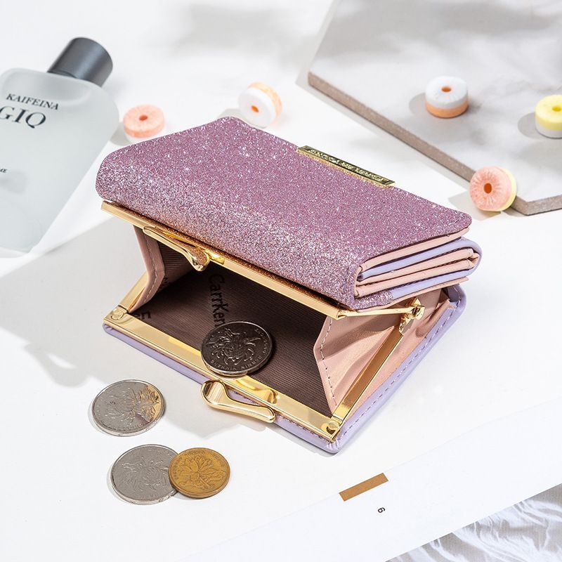 Shiny Wallet Three Fold Wallet Coin Pocket Purse Simple Clutch Bags Polyester