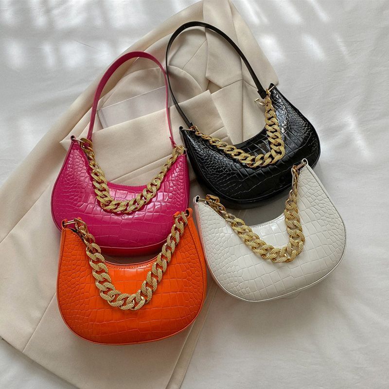 Chain Shoulder Purse Crocodile Pattern Underarm Bags Synthetic Leather Handbags