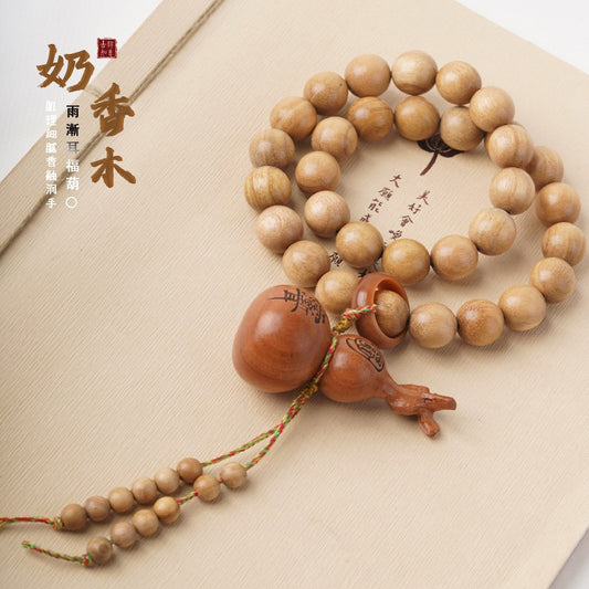 10mm Natural Agarwood Bracelet Double Wrap With Fu Gourd Pendant