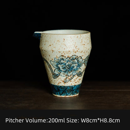 Handpainted Gaiwan Teacup Pitcher Ceramic Peony Print Master Cup Tureen Fair Cup
