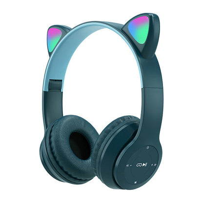 Bluetooth 5.0 Wireless Cat Rabbit Ear Headsets LED Headphones For Kids Girls Boy