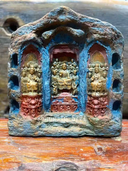 9.5" Stone Western Trinity Buddha Statue Saints Master Art Sculpture Collection