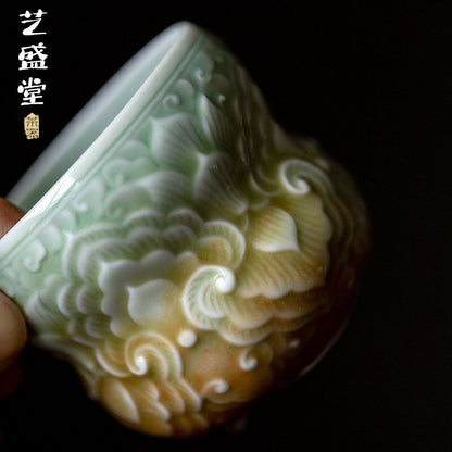 Chinese Celadon Flowers Teacup Ceramic Cups Chinese Kung Fu Tea Cup Set Teaware