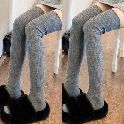 Women Long Socks 1-2 Pairs Wool Cashmere Stockings Girls Autumn Winter Warm Knee