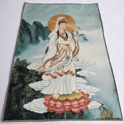 Buddhism Cloth Silk Avalokiteshvara Guangyin Kwan-yin Tangka Thangka Decoration