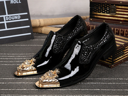 Mens Slip On Leather Metal Pointy Toe Formal Dress Business Flat Heel Shoes New