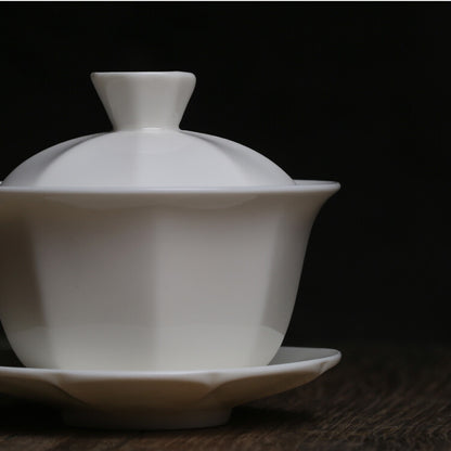 Dehua White China Gaiwan Tureen Tea Cup Bowl Lid Chinese Porcelain Covered Bowl