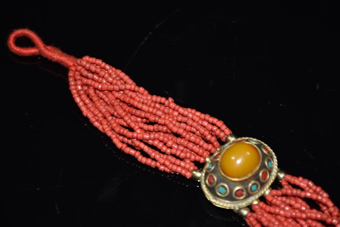 Tibet white copper inlaid gemstone honey wax imitation red treasure bracelet
