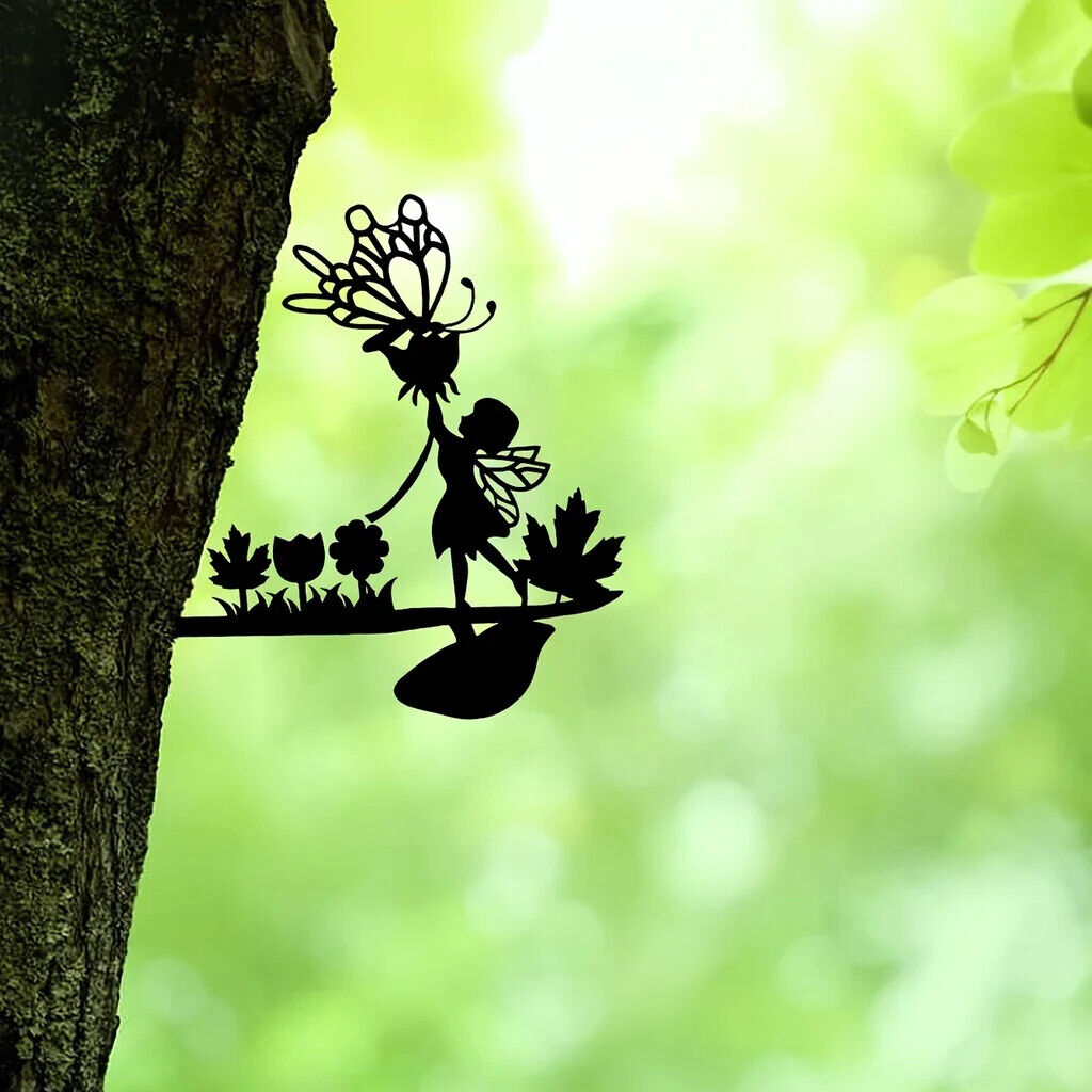 Mushroom Fairy On Branch Steel Silhouette Metal Wall Art Home Garden Yard