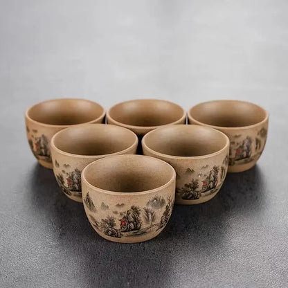 Rough Pottery Hand-painted Tea Cup Kung Fu Tea Set Chinese Cups Ceramic Teacups